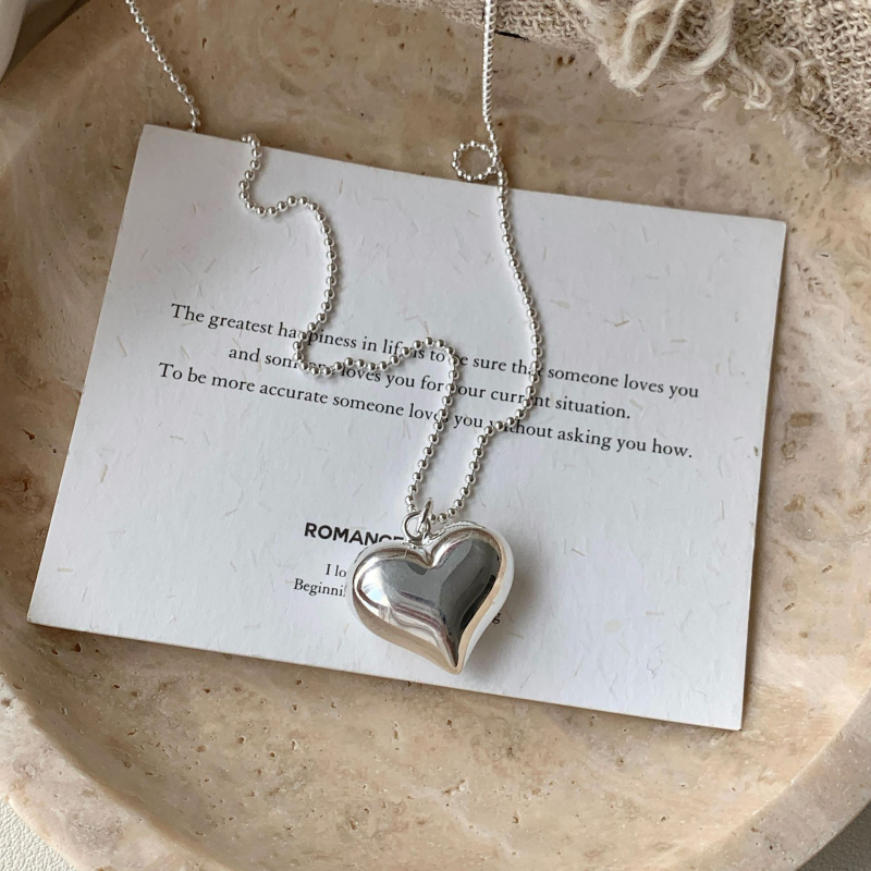 Ogrlica sa šupljim srcem, 925 srebro, običan lanac, duljina 41–50 cm, INS stil