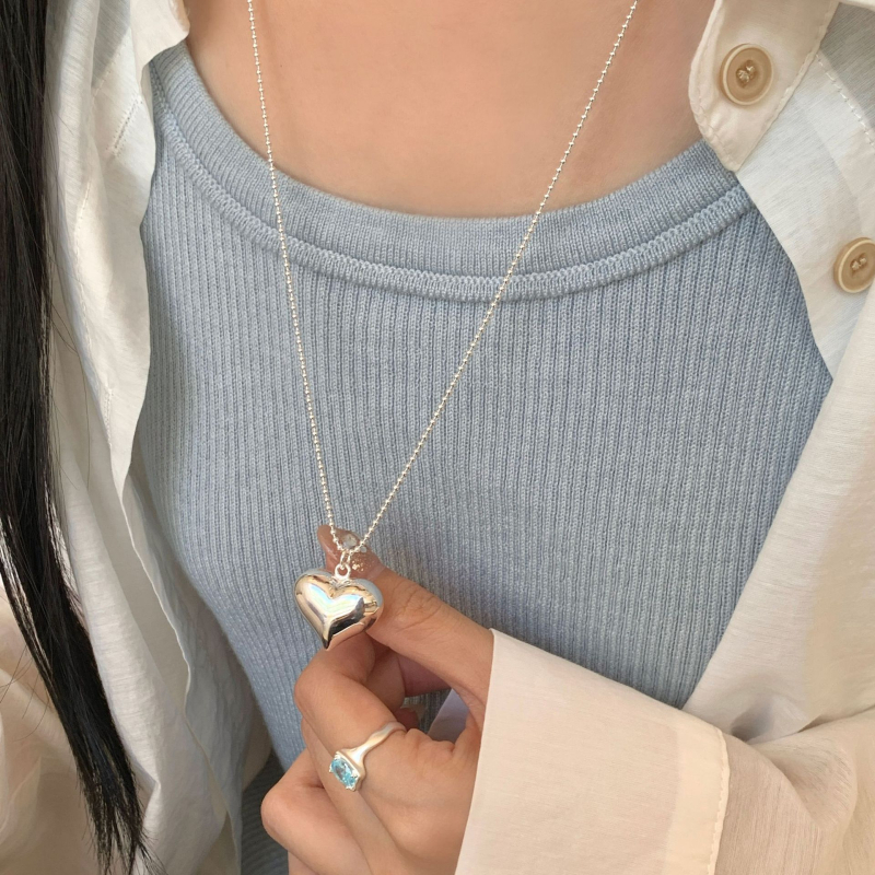 Ogrlica sa šupljim srcem, 925 srebro, običan lanac, duljina 41–50 cm, INS stil