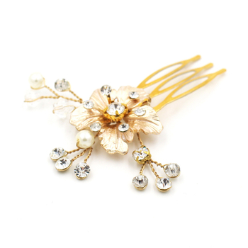 Гребен за коса от сплав, цветеобразен дизайн с кристали, електроплатирано, сватбена украса за коса