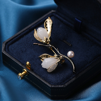 Broš Japansko-Korejskog stila, cvjetni motiv, bakar, dijamantni premaz