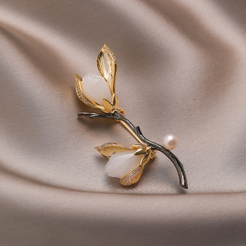 Broš Japansko-Korejskog stila, cvjetni motiv, bakar, dijamantni premaz