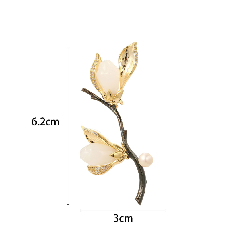 Broš Japansko-Korejskog stila, cvjetni motiv, bakar, dijamantni premaz