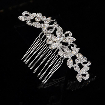 Esküvői hajfésű koreai stílusban, geometrikus mintázat és hajkristályokkal, ötvözet anyag, környezetbarát ónmentes ezüst bevonat