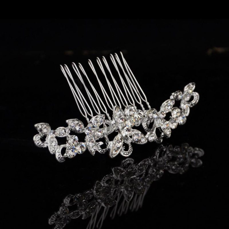 Esküvői hajfésű koreai stílusban, geometrikus mintázat és hajkristályokkal, ötvözet anyag, környezetbarát ónmentes ezüst bevonat