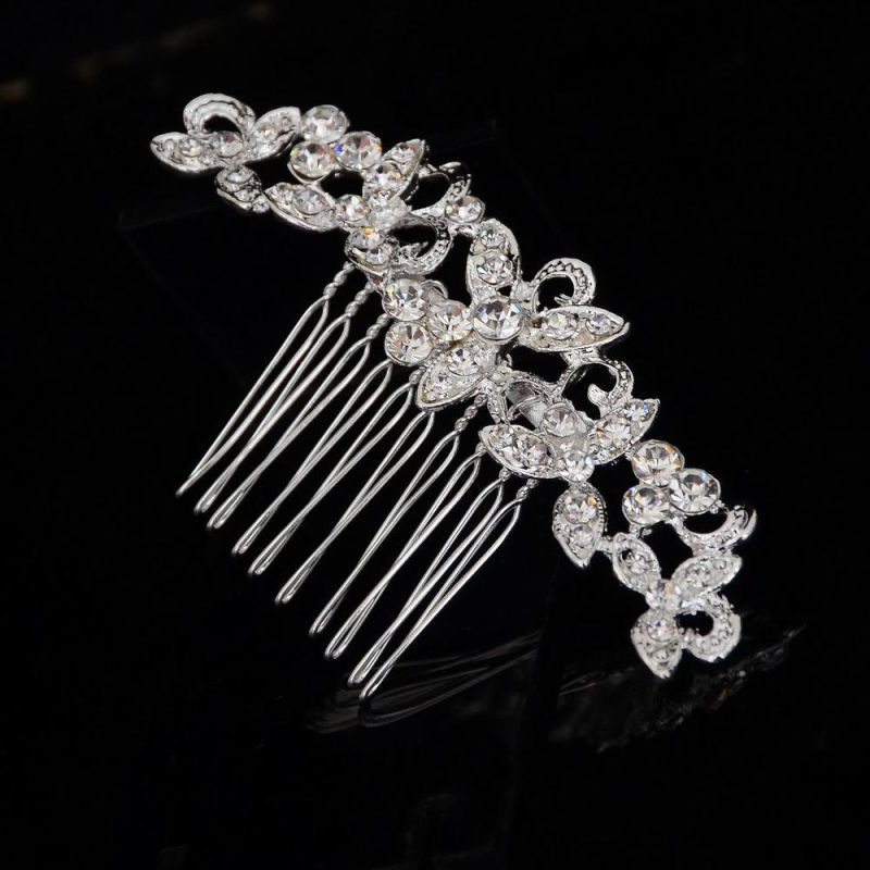 Esküvői hajfésű koreai stílusban, geometrikus mintázat és hajkristályokkal, ötvözet anyag, környezetbarát ónmentes ezüst bevonat