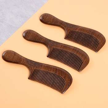 Masirajući češalj od sandalovog drveta – dvostrani, ukrašen rezbarijom, s finim zubima