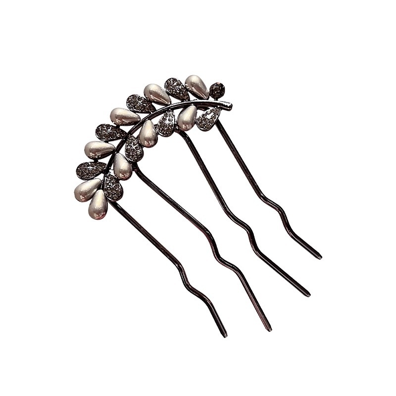 Hajdísz: hátulsó koponyatetőhöz tartó csat, strasszos gyöngyökkel, négyágú fésű, fém anyag, etnikus női stílus, gyémántos felület