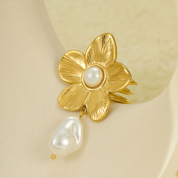 Nimai Női virágos Barokk gyöngy medál — titán acél, elektroplatálás, selyemsál gyűrű