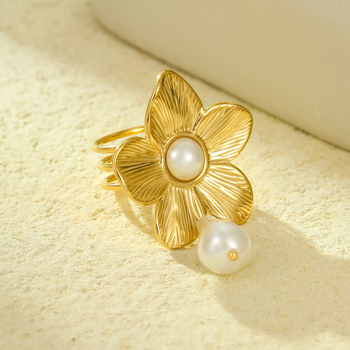 Nimai Női virágos Barokk gyöngy medál — titán acél, elektroplatálás, selyemsál gyűrű