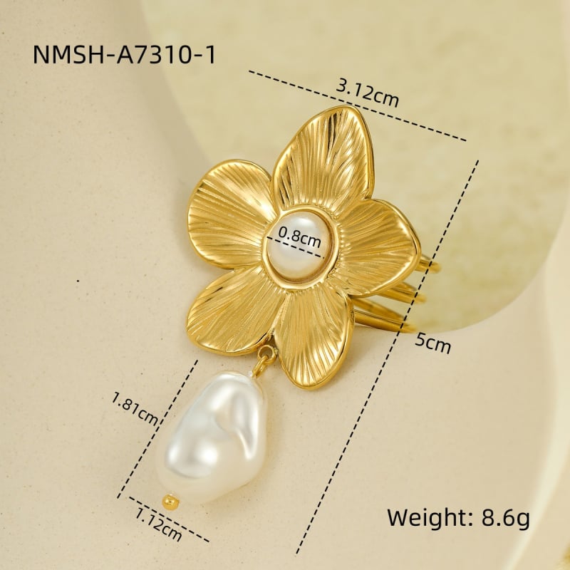 Nimai Női virágos Barokk gyöngy medál — titán acél, elektroplatálás, selyemsál gyűrű