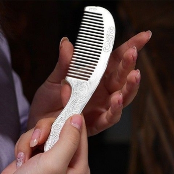 Гребен за коса от метал с мотив пион, кръгла глава и дълга дръжка, ретро стил, унисекс, електроплатиран