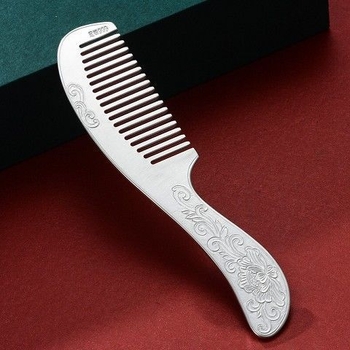 Гребен за коса от метал с мотив пион, кръгла глава и дълга дръжка, ретро стил, унисекс, електроплатиран