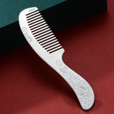 Гребен за коса от метал с мотив пион, кръгла глава и дълга дръжка, ретро стил, унисекс, електроплатиран