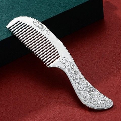 Гребен за коса от метал с мотив пион, кръгла глава и дълга дръжка, ретро стил, унисекс, електроплатиран