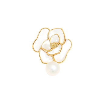 Mesingana broš s kamelijom i perlama, unisex, uredski stil, cvjetni dizajn