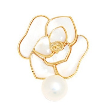 Mesingana broš s kamelijom i perlama, unisex, uredski stil, cvjetni dizajn