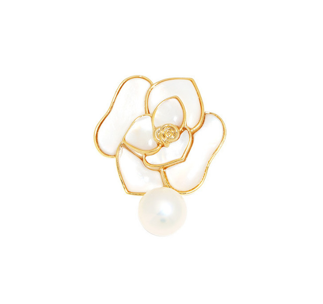 Mesingana broš s kamelijom i perlama, unisex, uredski stil, cvjetni dizajn