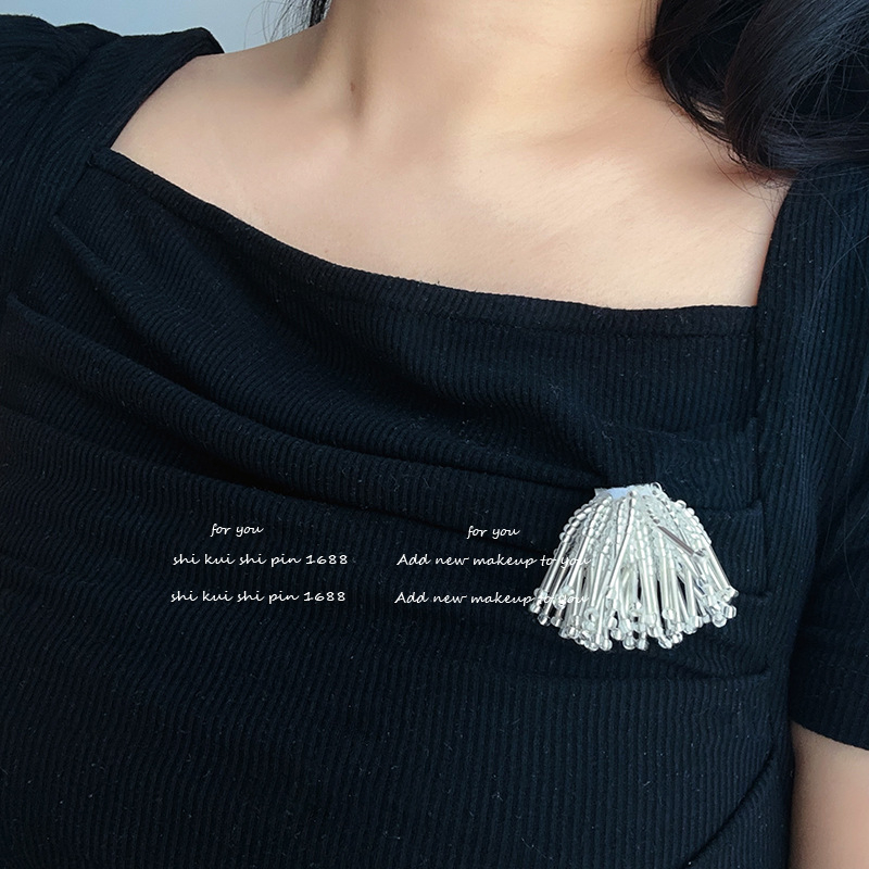 Ručno izrađena broš s cvijetom od perli i resicom – za žene, višestruka dekoracija dekolta, miješani materijali