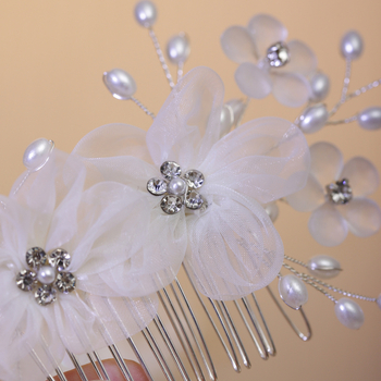 Vjenčani set za kosu: perljasti cvijet, ručno izrađena U-oblik ukosnica s bijelim kristalima, dodatak za kosu