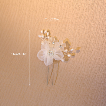 Vjenčani set za kosu: perljasti cvijet, ručno izrađena U-oblik ukosnica s bijelim kristalima, dodatak za kosu