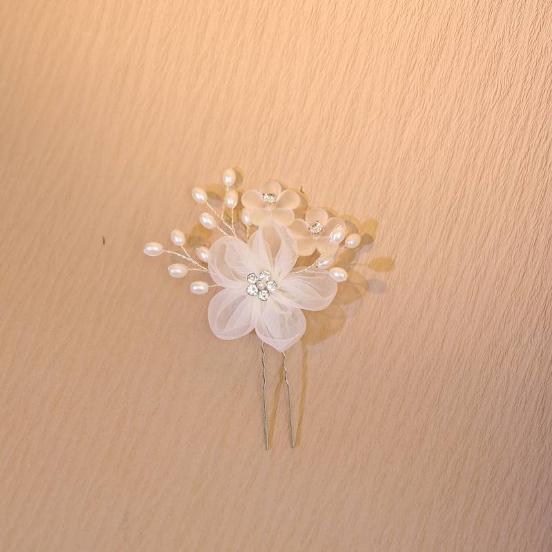 Vjenčani set za kosu: perljasti cvijet, ručno izrađena U-oblik ukosnica s bijelim kristalima, dodatak za kosu