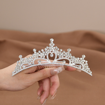 Детска корона за глава — сплав, принцесен стил, кристални акценти, електроплатина