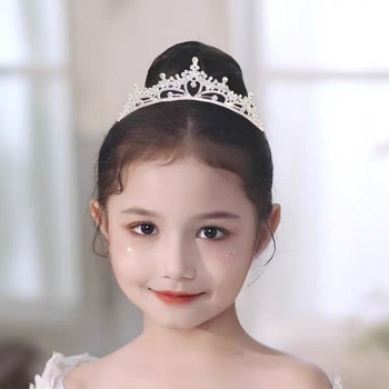 Детска корона за глава — сплав, принцесен стил, кристални акценти, електроплатина