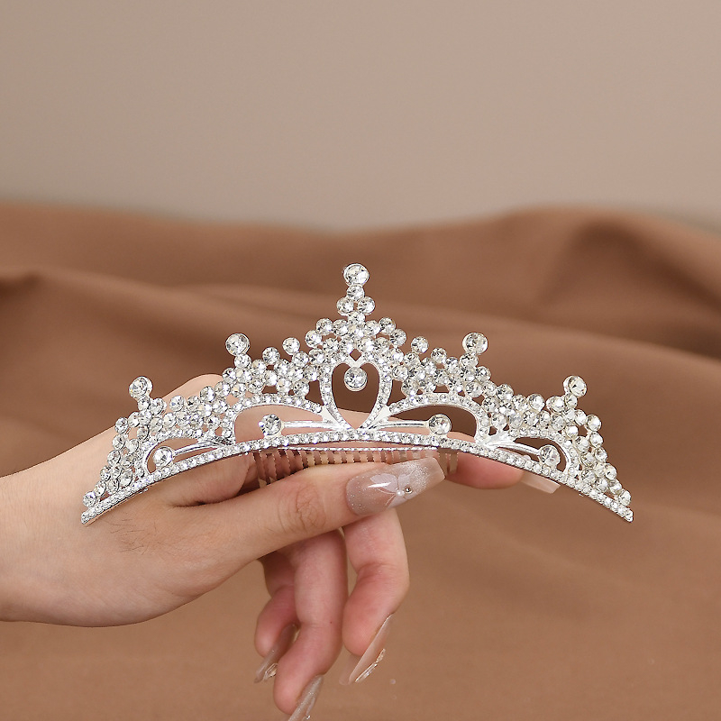 Детска корона за глава — сплав, принцесен стил, кристални акценти, електроплатина