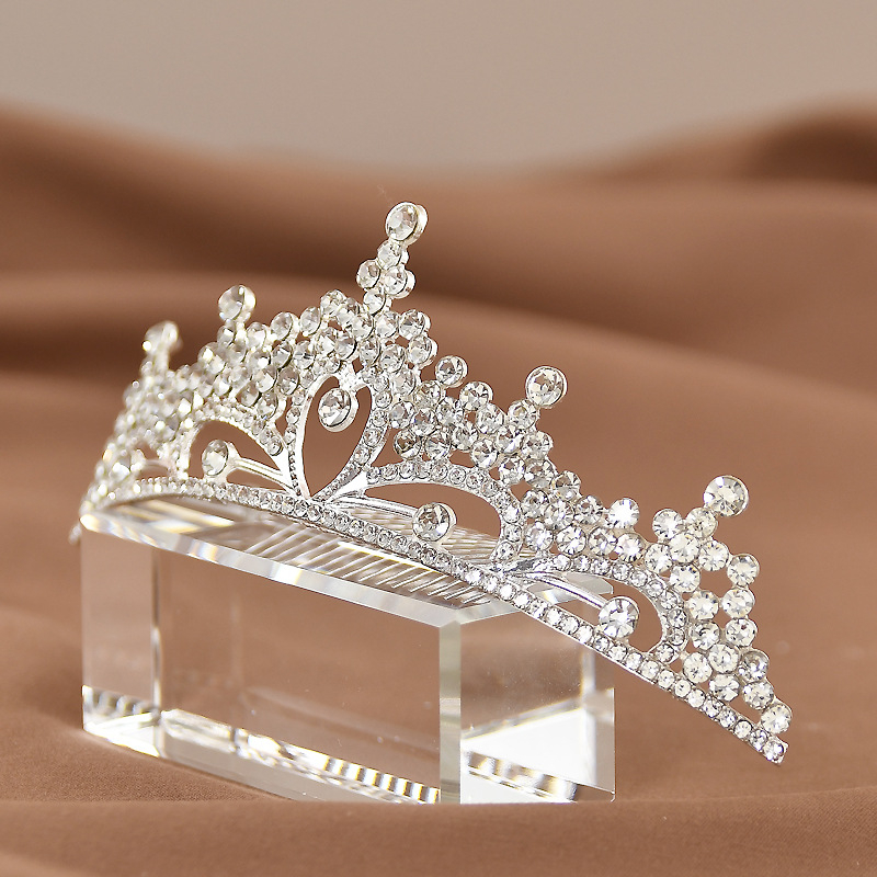 Детска корона за глава — сплав, принцесен стил, кристални акценти, електроплатина