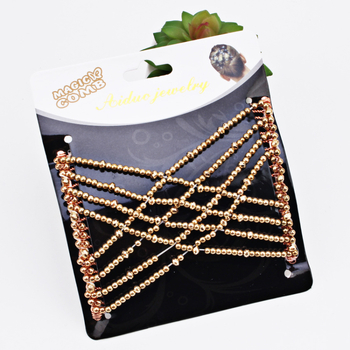 Еластичен гребен за коса с панделка, сплав, кристали с имитационни перли, геометричен кръст, тъкане