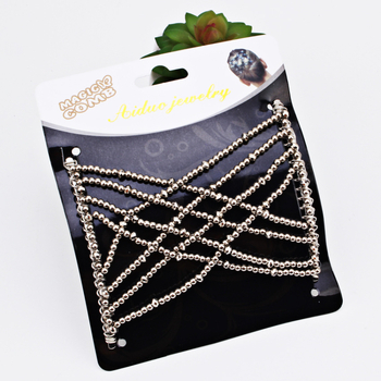 Еластичен гребен за коса с панделка, сплав, кристали с имитационни перли, геометричен кръст, тъкане