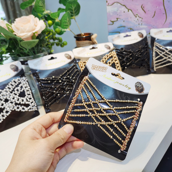 Еластичен гребен за коса с панделка, сплав, кристали с имитационни перли, геометричен кръст, тъкане