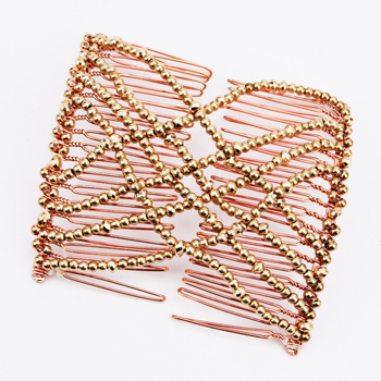 Еластичен гребен за коса с панделка, сплав, кристали с имитационни перли, геометричен кръст, тъкане