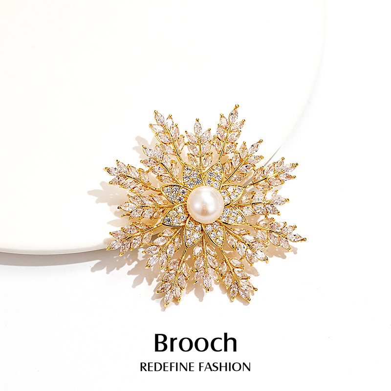 Broš s pahuljom snijega za corsage, dvostruka kopča za šal, elektroplakirani završetak, dizajn jesen 2023, stil Japan i Koreja