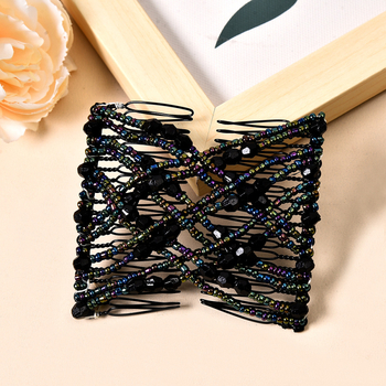 Kézzel készített gyöngyös, dupla soros, rugalmas hajcsat lányoknak