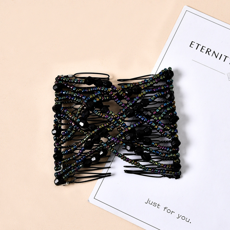 Kézzel készített gyöngyös, dupla soros, rugalmas hajcsat lányoknak