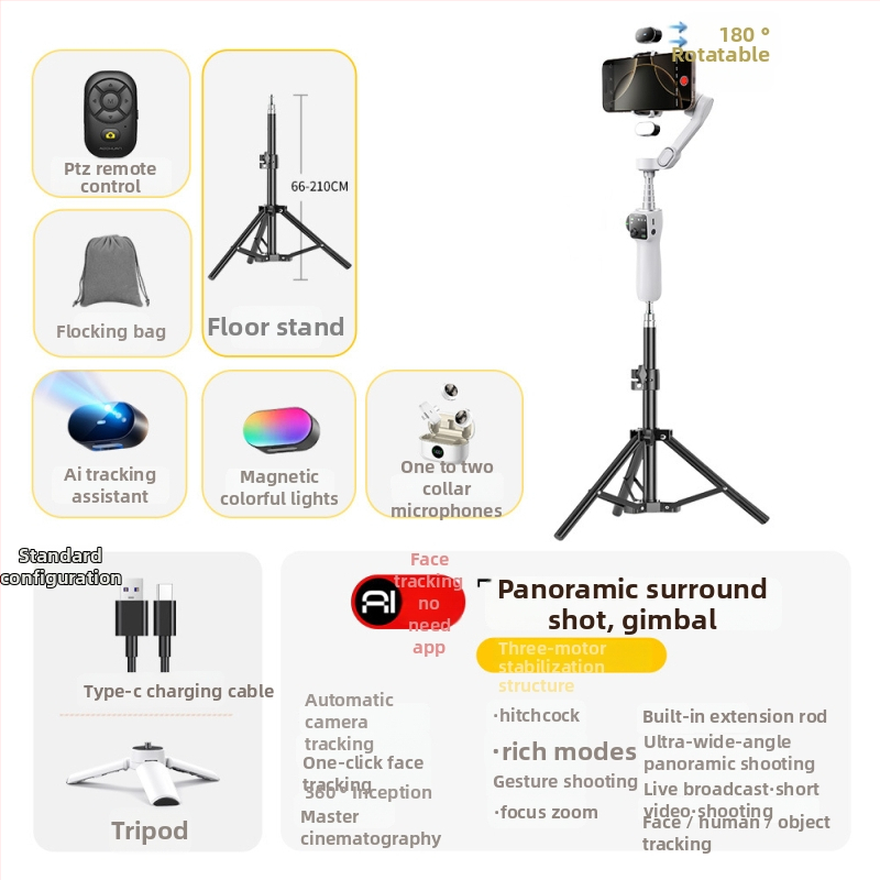 Τρι-άξον σταθεροποιητής για smartphone – παρακολούθηση προσώπου, αυτόματη παρακολούθηση, selfie λειτουργία, ABS+πλαστικό