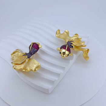 Bros od bakra, dizajn s životinjskim motivom, ženski luksuzni stil, elektroplatiranje, model Gold red diamond