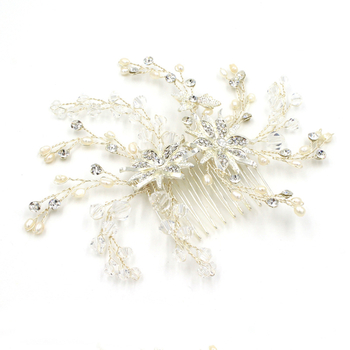 Esküvői fésű fémből, egyszerű női stílus, virágos dizájn fehér kristállyal
