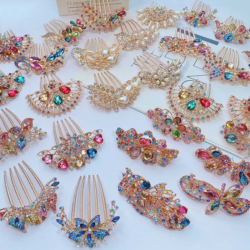 Metalni češalj za kosu s motivom cvijeta i biserom – legura, etnički stil, dijamantna obrada
