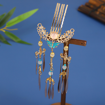 Ősi stílusú, ötvözetből készült hajfésű csüngő bojtokkal Hanfu-hoz, kézzel készített