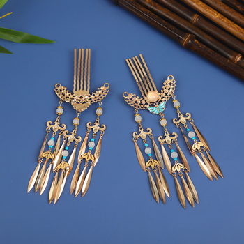 Ősi stílusú, ötvözetből készült hajfésű csüngő bojtokkal Hanfu-hoz, kézzel készített