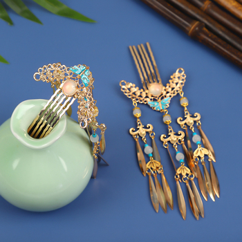 Ősi stílusú, ötvözetből készült hajfésű csüngő bojtokkal Hanfu-hoz, kézzel készített