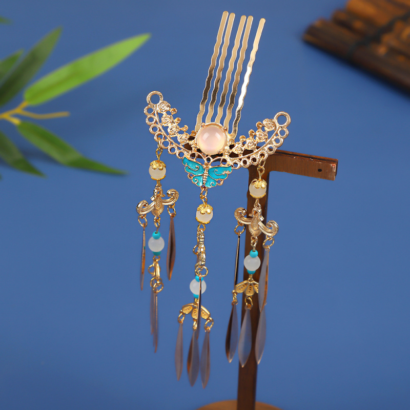 Ősi stílusú, ötvözetből készült hajfésű csüngő bojtokkal Hanfu-hoz, kézzel készített