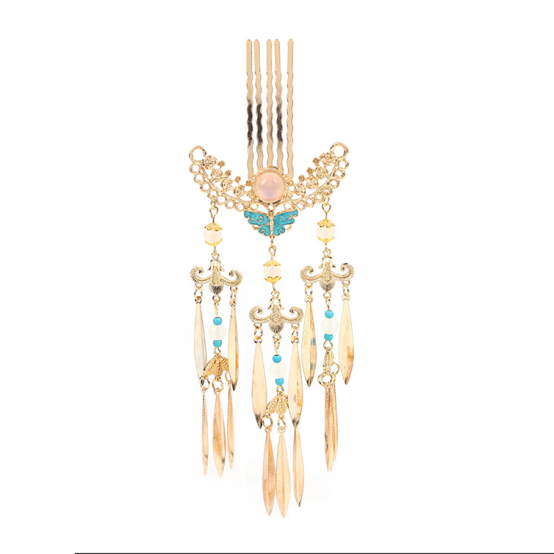 Ősi stílusú, ötvözetből készült hajfésű csüngő bojtokkal Hanfu-hoz, kézzel készített