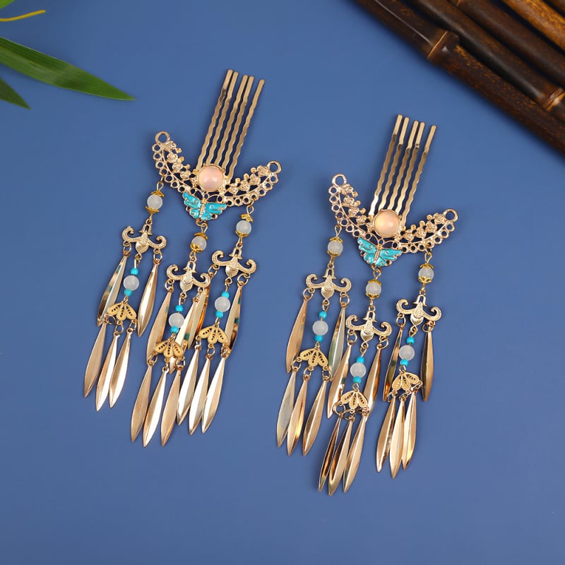 Ősi stílusú, ötvözetből készült hajfésű csüngő bojtokkal Hanfu-hoz, kézzel készített