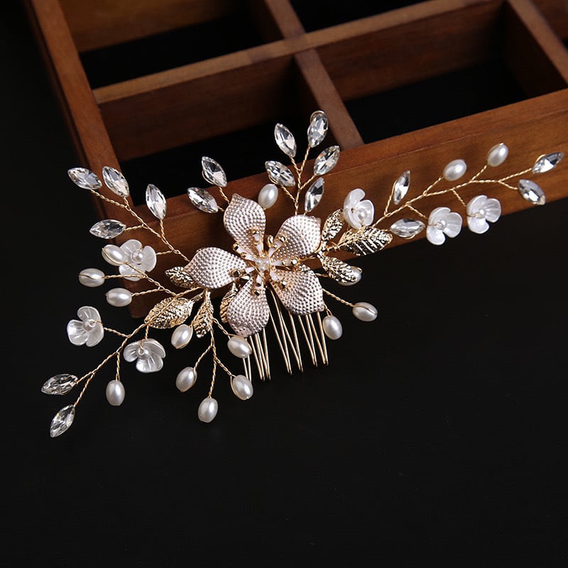Esküvői hajcsat virágos mintával, ötvözet, nemzeti stílus, elektroplakált kristály