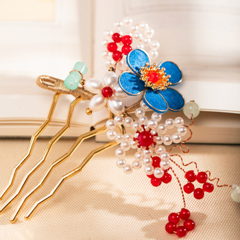 Virág alakú hajcsat, kézzel készített, etnikus stílus, kevert anyagok