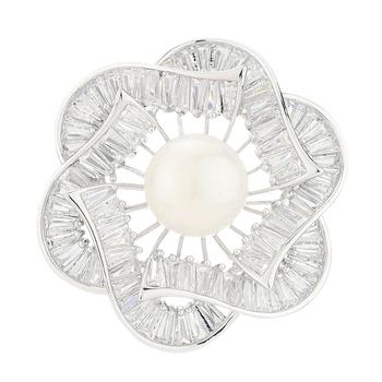 Brosă cu perle în stil coreean pentru femei, accesoriu vestimentar luxos, formă floare, aliaj, cristale încrustate