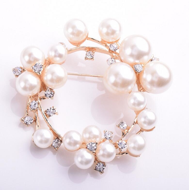 Brosă cu perle în stil coreean pentru femei, accesoriu vestimentar luxos, formă floare, aliaj, cristale încrustate